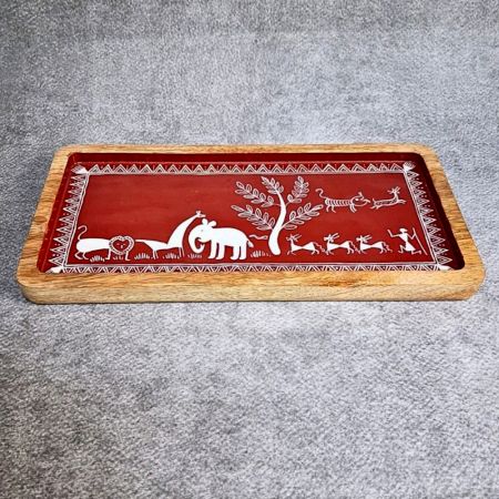 Handmade Mango Wood Warli Hand Painted Serving Tray